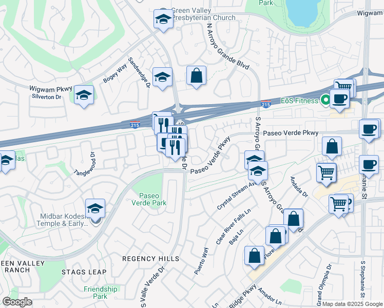 map of restaurants, bars, coffee shops, grocery stores, and more near 1785 Lily Pond Circle in Henderson