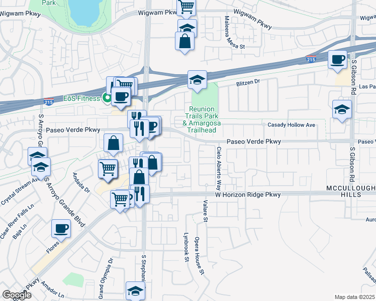 map of restaurants, bars, coffee shops, grocery stores, and more near 1294 Paseo Verde Parkway in Henderson