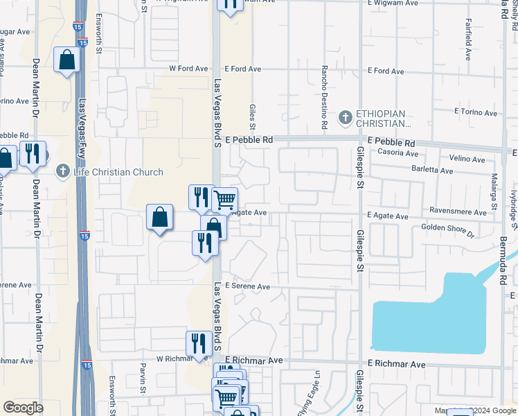 map of restaurants, bars, coffee shops, grocery stores, and more near 9000 South Las Vegas Boulevard in Las Vegas