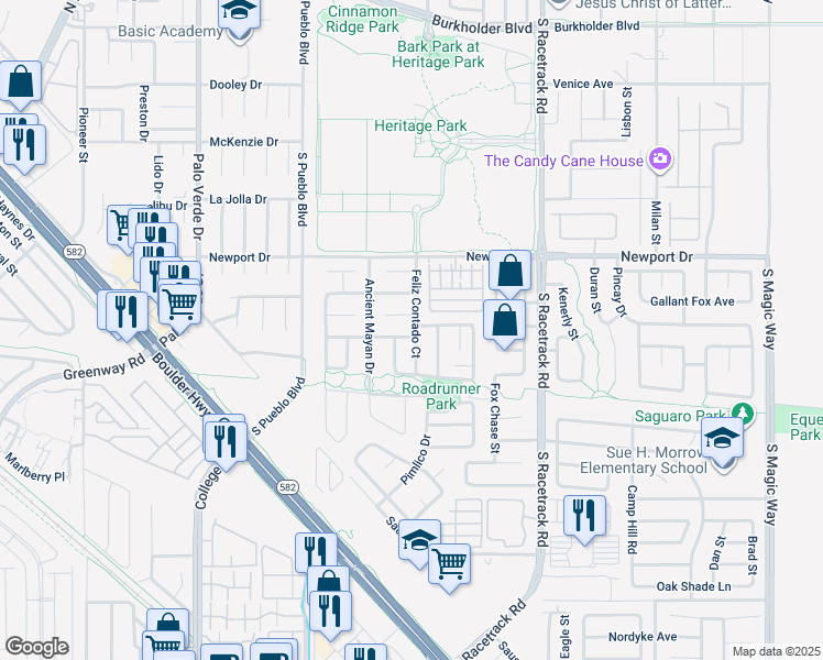 map of restaurants, bars, coffee shops, grocery stores, and more near 834 Dulce Fountain Way in Henderson