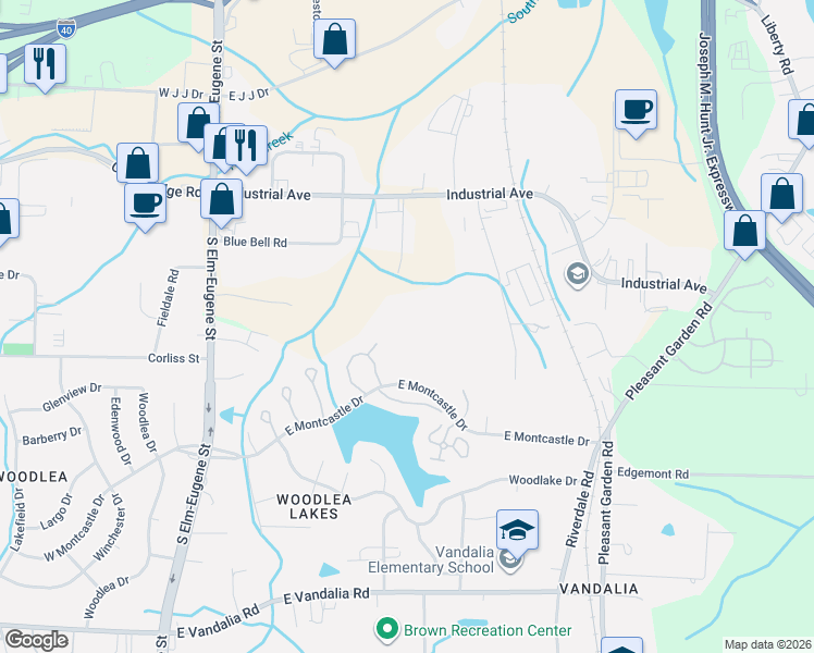 map of restaurants, bars, coffee shops, grocery stores, and more near 3100 Flagstone Street in Greensboro
