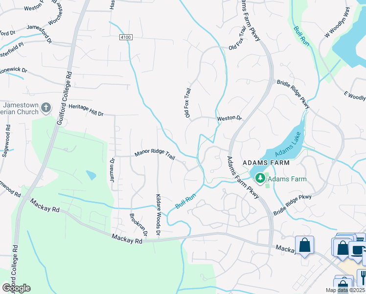 map of restaurants, bars, coffee shops, grocery stores, and more near 5918 Weston Drive in Greensboro