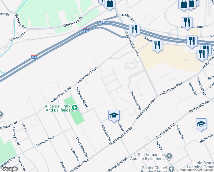 map of restaurants, bars, coffee shops, grocery stores, and more near 4304 Mannington Drive in Knoxville