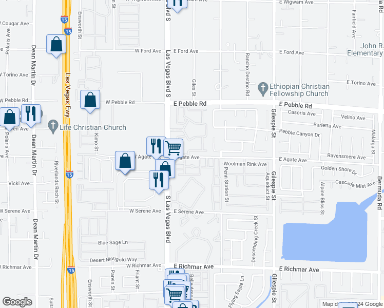 map of restaurants, bars, coffee shops, grocery stores, and more near 9000 South Las Vegas Boulevard in Las Vegas