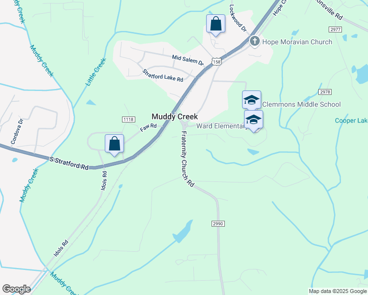 map of restaurants, bars, coffee shops, grocery stores, and more near 3757 Fraternity Church Road in Winston-Salem