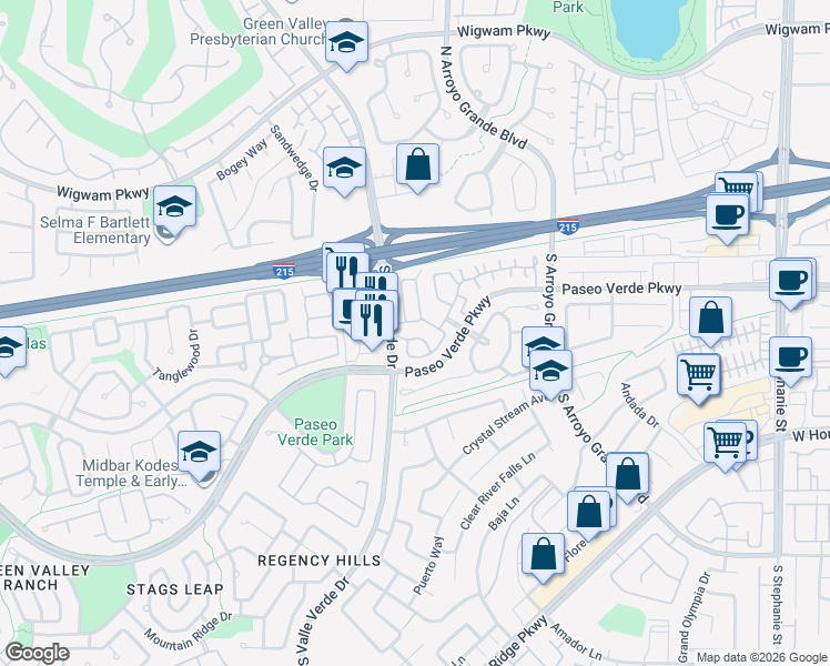 map of restaurants, bars, coffee shops, grocery stores, and more near 1747 Tanner Circle in Henderson