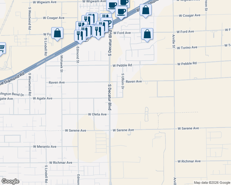 map of restaurants, bars, coffee shops, grocery stores, and more near 9041 Secret Valley Street in Las Vegas