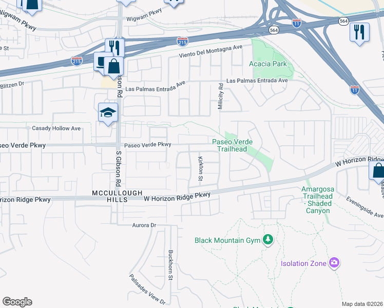map of restaurants, bars, coffee shops, grocery stores, and more near 124 Dunblane Street in Henderson