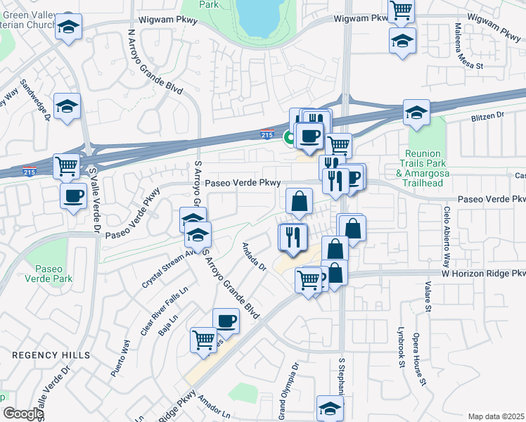 map of restaurants, bars, coffee shops, grocery stores, and more near 1547 Harwood Avenue in Henderson