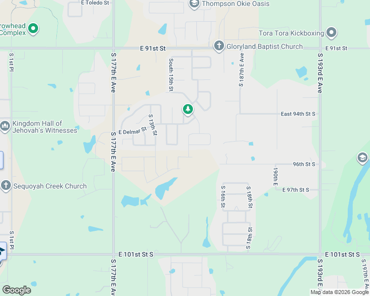 map of restaurants, bars, coffee shops, grocery stores, and more near 2808 South 16th Street in Broken Arrow