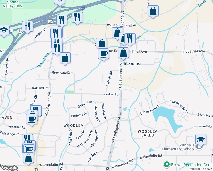map of restaurants, bars, coffee shops, grocery stores, and more near 3120 Fieldale Road in Greensboro