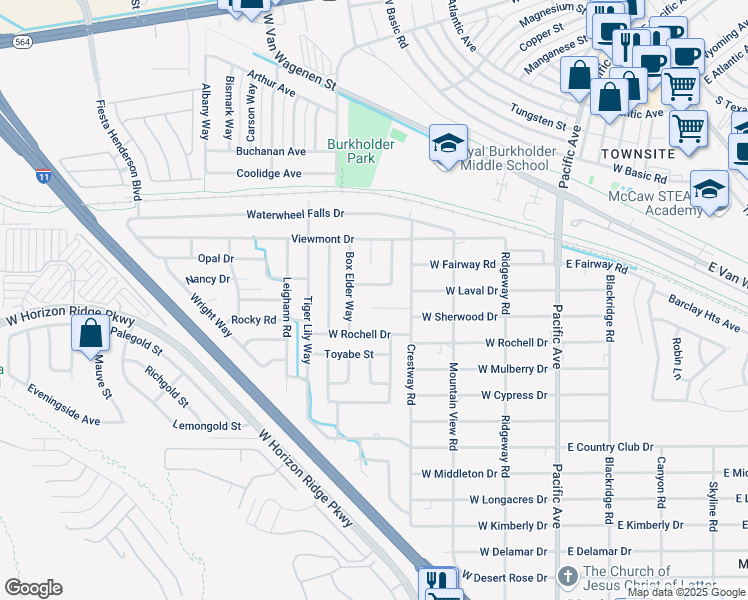 map of restaurants, bars, coffee shops, grocery stores, and more near 428 Daffodil Drive in Henderson