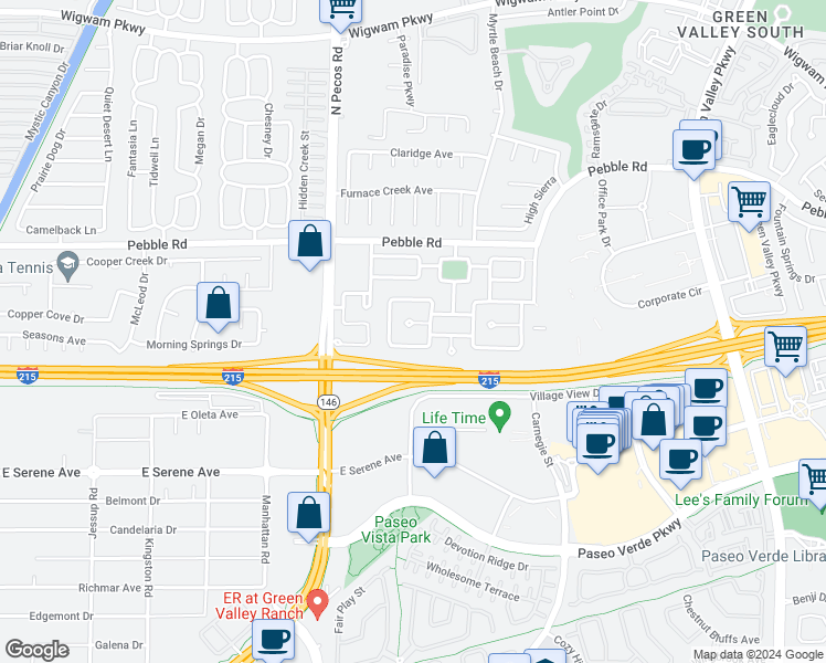 map of restaurants, bars, coffee shops, grocery stores, and more near 2455 Avenida Sol in Henderson
