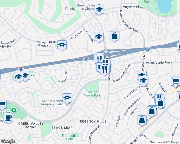 map of restaurants, bars, coffee shops, grocery stores, and more near 1846 Thunder Mountain Drive in Henderson