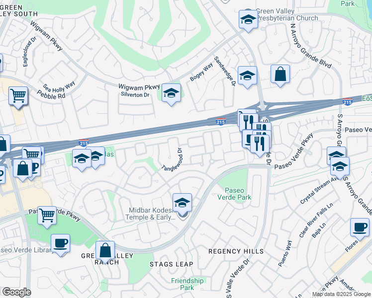 map of restaurants, bars, coffee shops, grocery stores, and more near 37 Mesquite Village Circle in Henderson