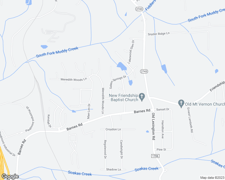 map of restaurants, bars, coffee shops, grocery stores, and more near 430 Salem Springs Drive in Winston-Salem