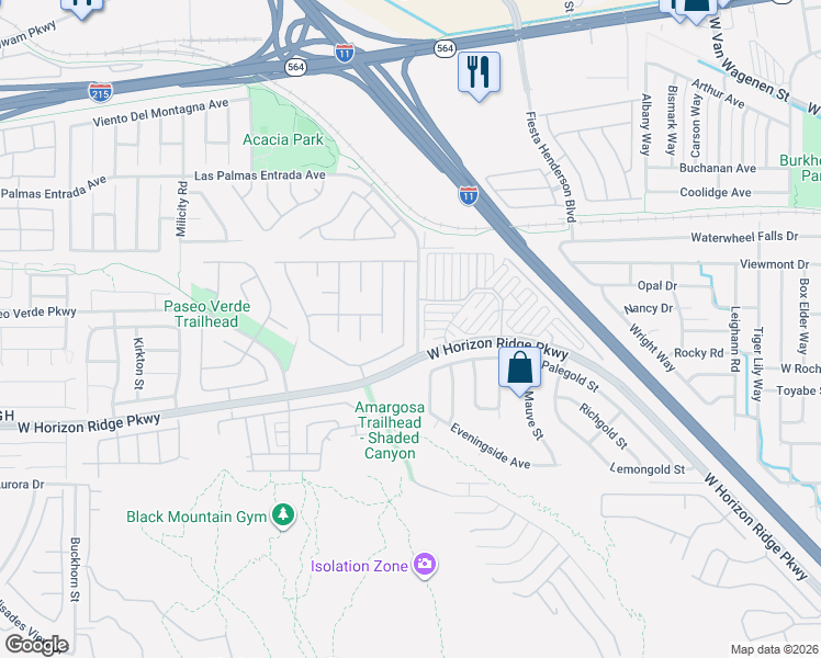 map of restaurants, bars, coffee shops, grocery stores, and more near 185 White Butte Street in Henderson