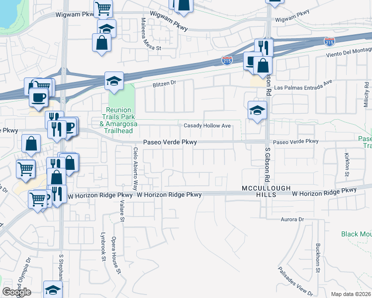 map of restaurants, bars, coffee shops, grocery stores, and more near 154 Rocky Star Street in Henderson