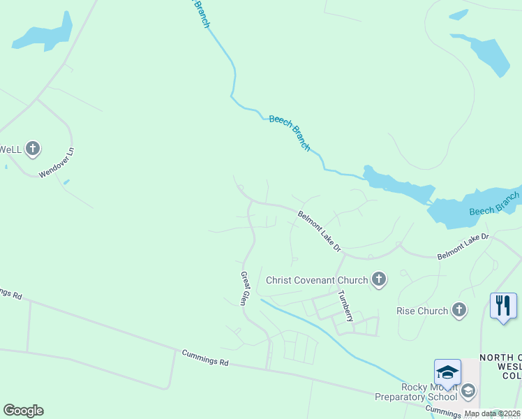 map of restaurants, bars, coffee shops, grocery stores, and more near Beeston Fields in Rocky Mt