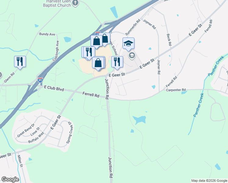 map of restaurants, bars, coffee shops, grocery stores, and more near 1400-1498 Junction Road in Durham
