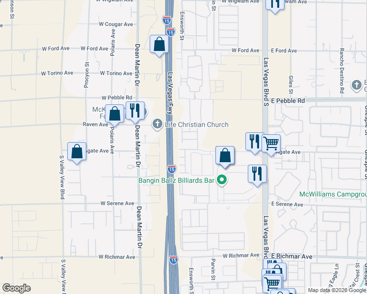 map of restaurants, bars, coffee shops, grocery stores, and more near 2854 West Agate Avenue in Las Vegas