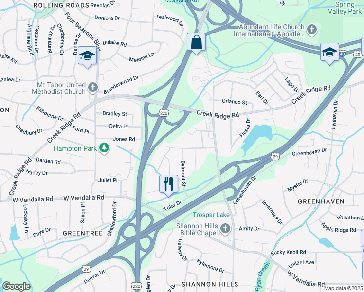 map of restaurants, bars, coffee shops, grocery stores, and more near 1912 Old Jones Road in Greensboro
