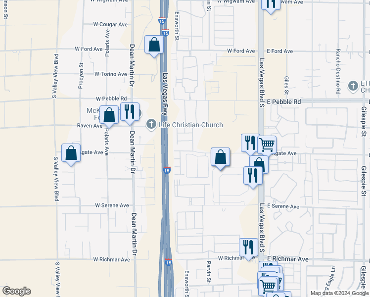 map of restaurants, bars, coffee shops, grocery stores, and more near West Agate Avenue in Las Vegas