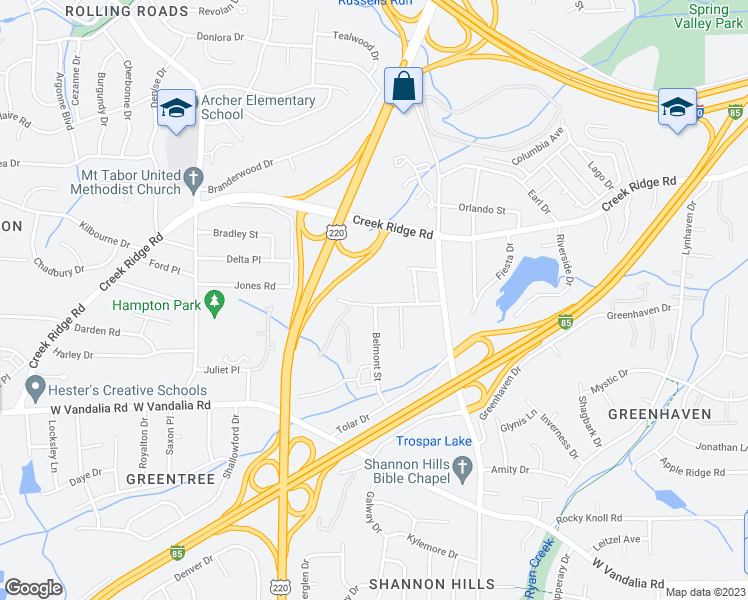 map of restaurants, bars, coffee shops, grocery stores, and more near 1912 Old Jones Road in Greensboro