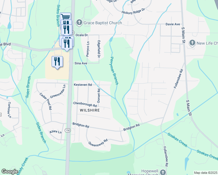 map of restaurants, bars, coffee shops, grocery stores, and more near 1460 Kesteven Road in Winston-Salem