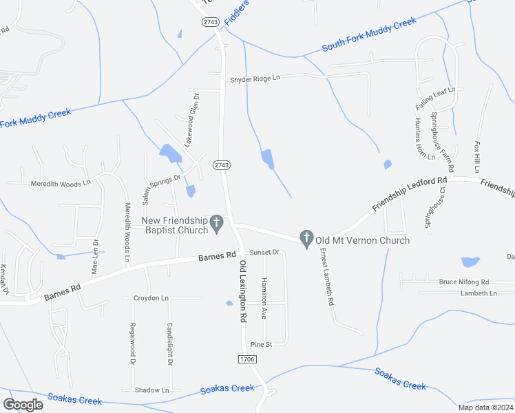 map of restaurants, bars, coffee shops, grocery stores, and more near 8212 Friendship Ledford Road in Winston-Salem