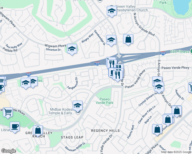map of restaurants, bars, coffee shops, grocery stores, and more near 1858 Mesquite Canyon Drive in Henderson