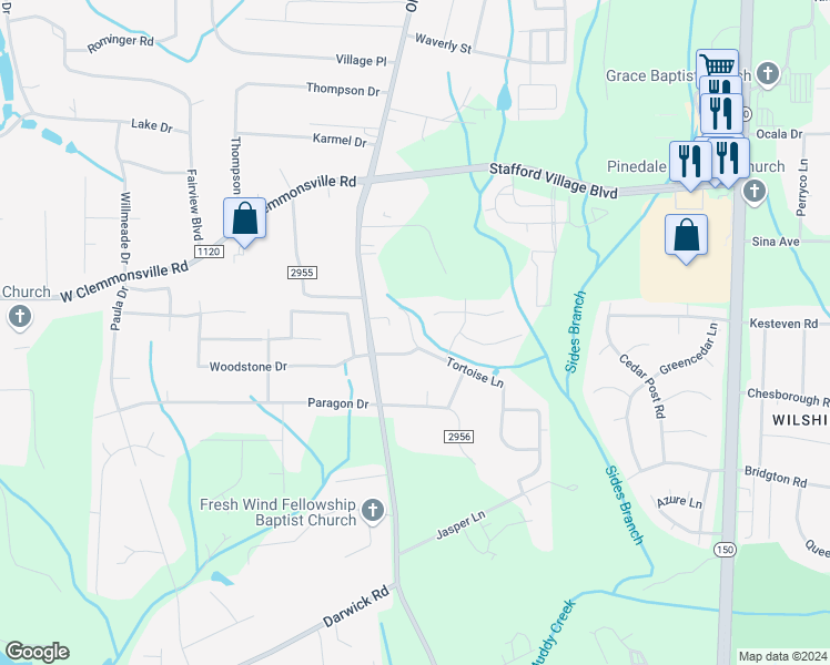 map of restaurants, bars, coffee shops, grocery stores, and more near 133 Tortoise Lane in Winston-Salem