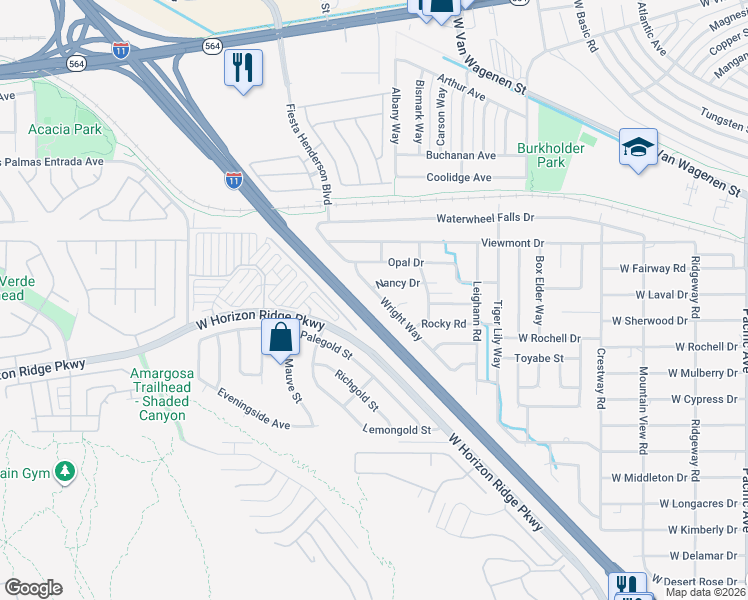 map of restaurants, bars, coffee shops, grocery stores, and more near 436 Wright Way in Henderson