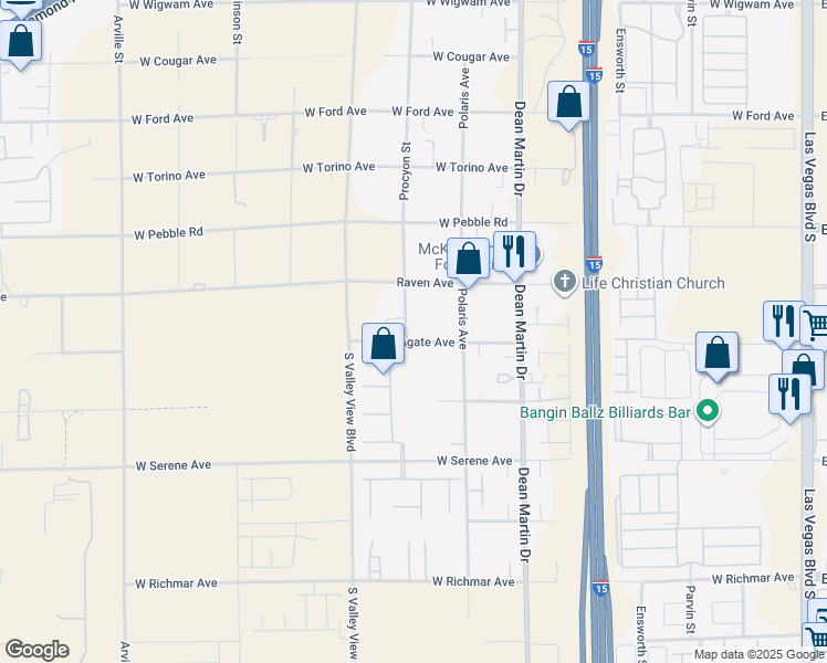 map of restaurants, bars, coffee shops, grocery stores, and more near 3578 West Agate Avenue in Las Vegas