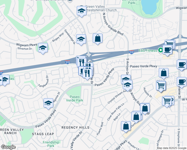 map of restaurants, bars, coffee shops, grocery stores, and more near 1747 Tanner Circle in Henderson
