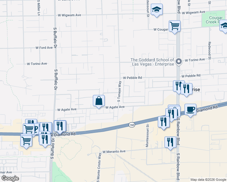 map of restaurants, bars, coffee shops, grocery stores, and more near 8975 South Tenaya Way in Las Vegas