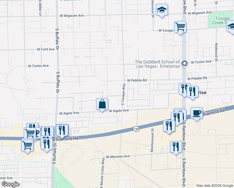 map of restaurants, bars, coffee shops, grocery stores, and more near 8975 South Tenaya Way in Las Vegas