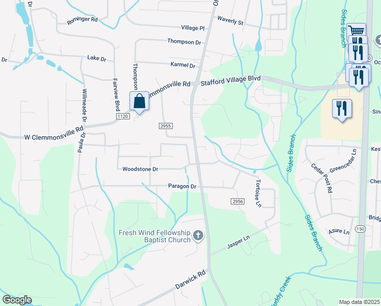 map of restaurants, bars, coffee shops, grocery stores, and more near 2741 Timber Cove Lane in Winston-Salem