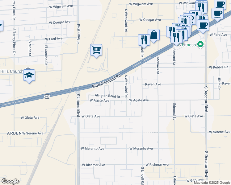 map of restaurants, bars, coffee shops, grocery stores, and more near 9048 Winchester Ridge Street in Las Vegas