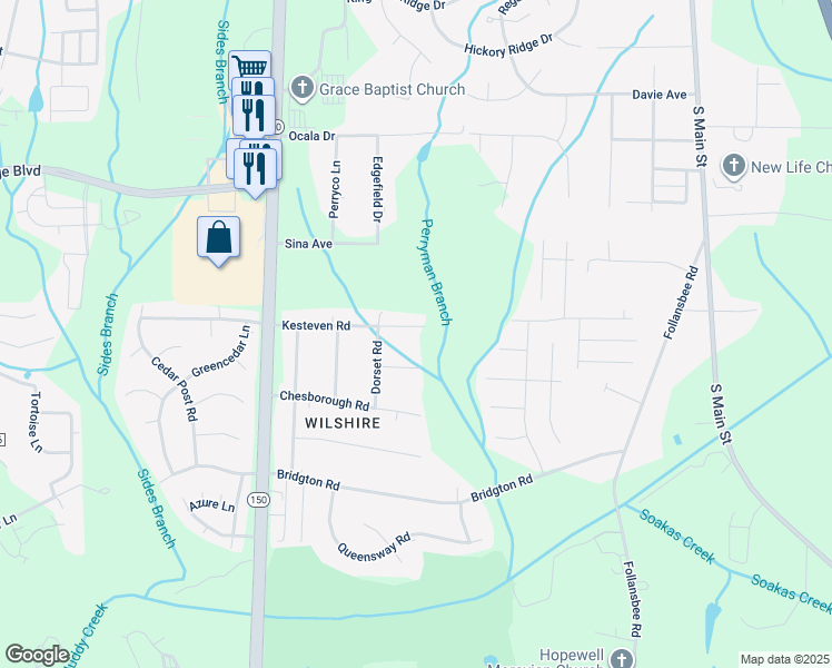 map of restaurants, bars, coffee shops, grocery stores, and more near 1460 Kesteven Road in Winston-Salem