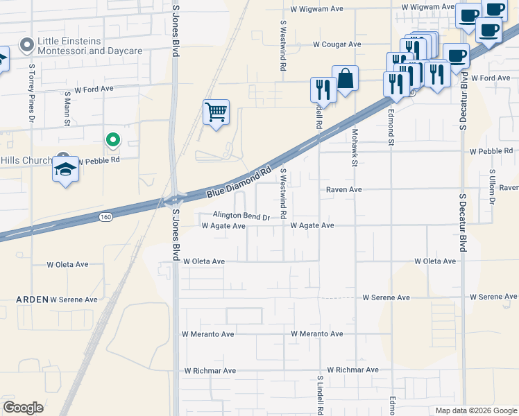 map of restaurants, bars, coffee shops, grocery stores, and more near 9048 Winchester Ridge Street in Las Vegas