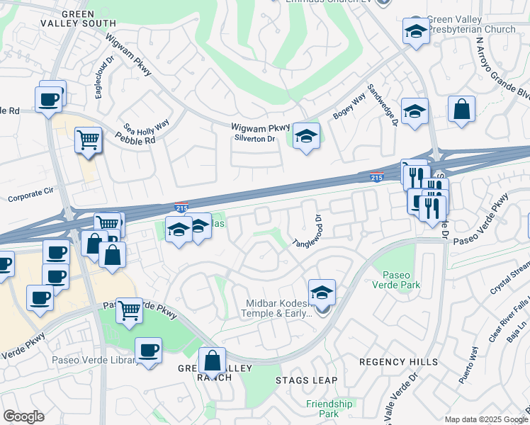map of restaurants, bars, coffee shops, grocery stores, and more near 3 Spur Cross Circle in Henderson
