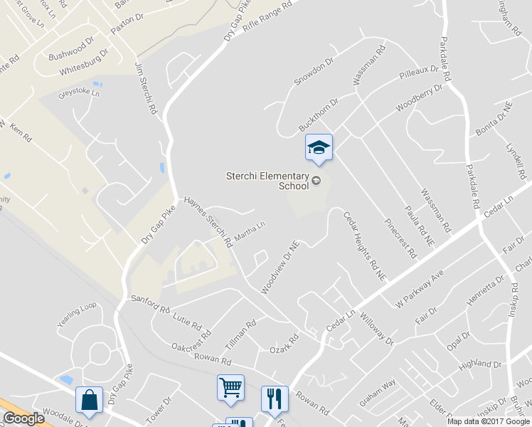 map of restaurants, bars, coffee shops, grocery stores, and more near 728 Martha Lane in Knoxville