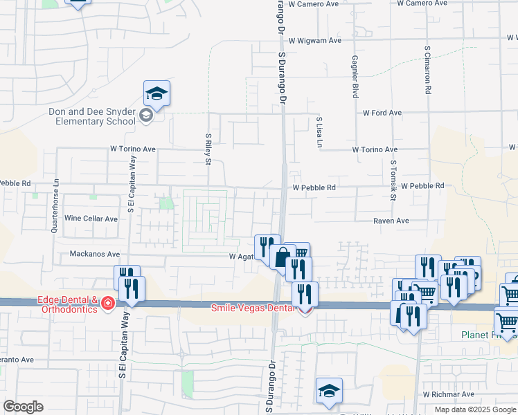 map of restaurants, bars, coffee shops, grocery stores, and more near 8985 South Durango Drive in Las Vegas