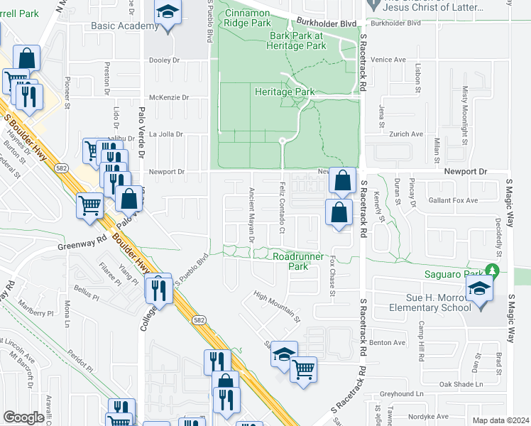 map of restaurants, bars, coffee shops, grocery stores, and more near 825 Fuerte Court in Henderson