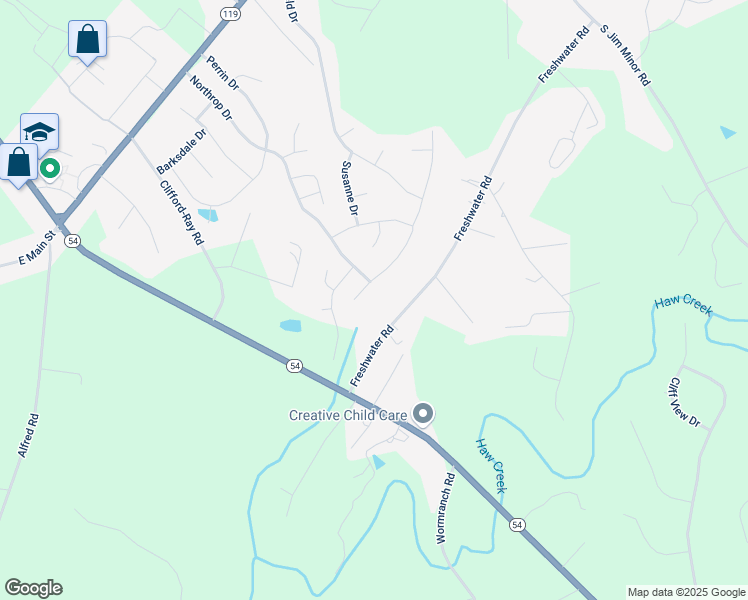 map of restaurants, bars, coffee shops, grocery stores, and more near 151 Solstice Drive in Haw River