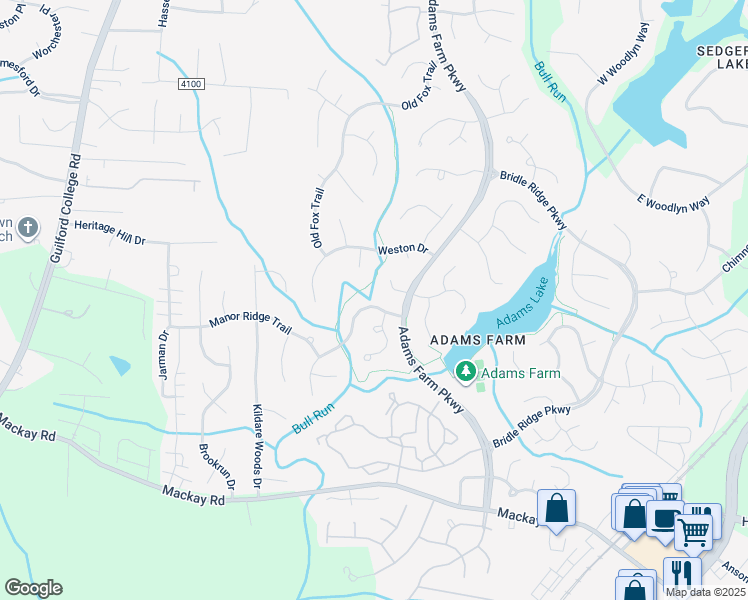 map of restaurants, bars, coffee shops, grocery stores, and more near 5507 Copper Hill Court in Greensboro