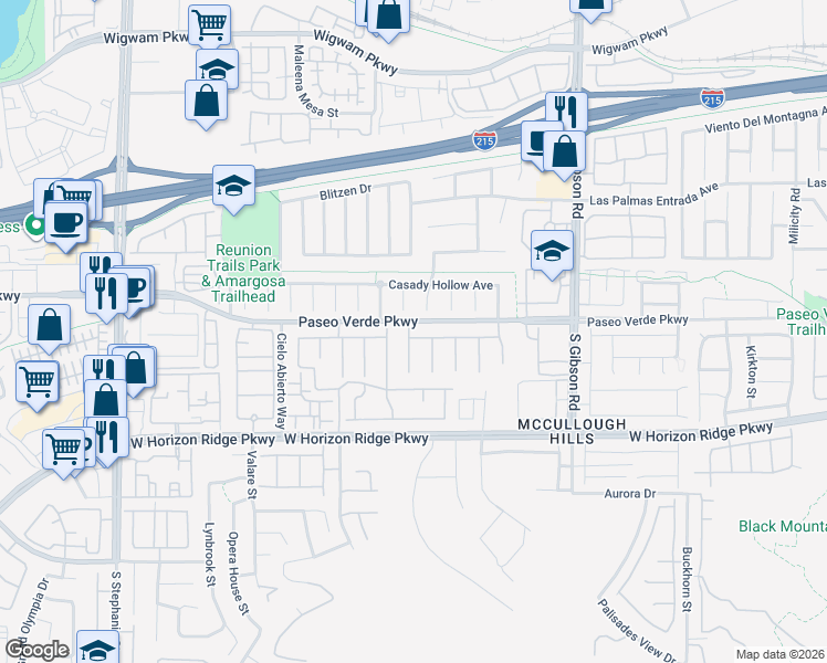 map of restaurants, bars, coffee shops, grocery stores, and more near 154 Rocky Star Street in Henderson