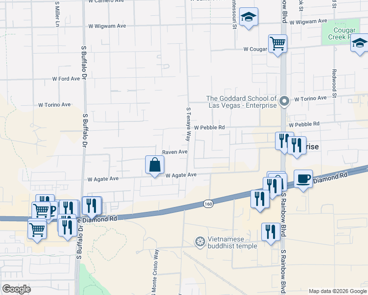 map of restaurants, bars, coffee shops, grocery stores, and more near 8975 South Tenaya Way in Las Vegas