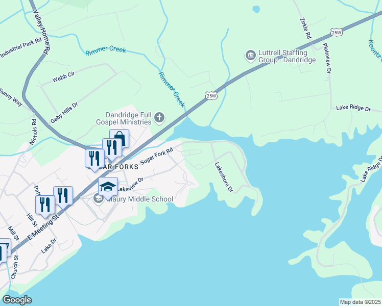 map of restaurants, bars, coffee shops, grocery stores, and more near in Dandridge